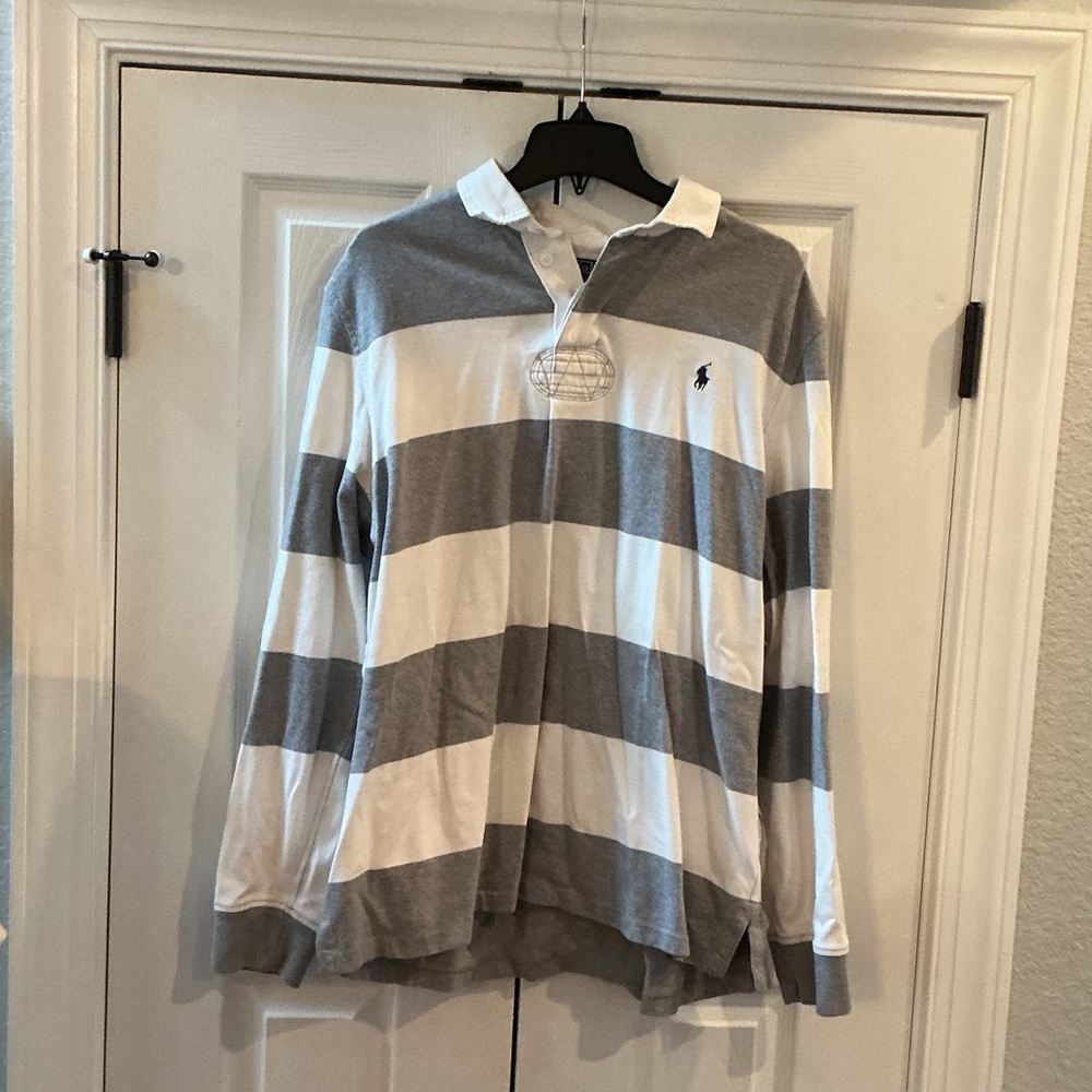 Polo by Ralph Lauren Gray and White Striped Long Sleeve Tee